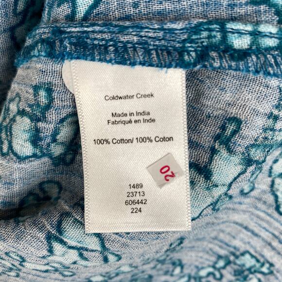 NEW Coldwater Creek Gauze Caftan Size XL Teal Batik Brushstroke Lagenlook Cotton - Picture 12 of 15
